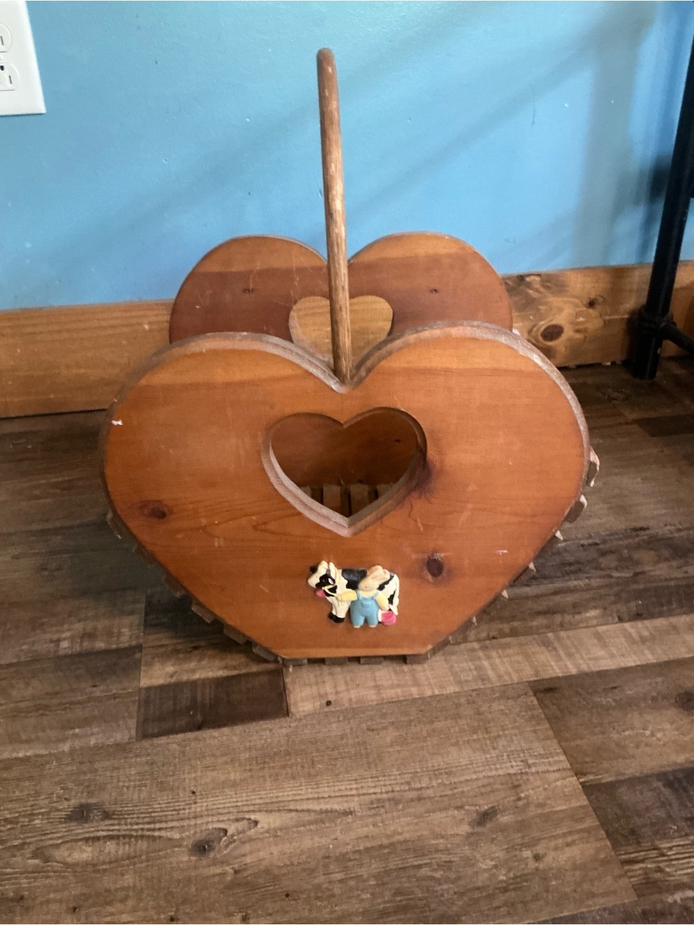 VINTAGE Handmade Farmhouse Basket With Heart Cut Shapes